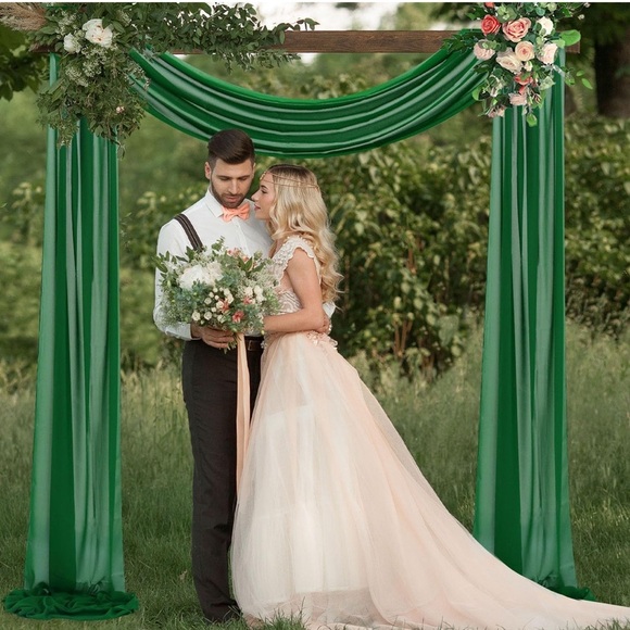 FUHSY Wedding Arch Draping Fabric Emerald Green Drapes Sheer 3 pannels - Picture 1 of 10